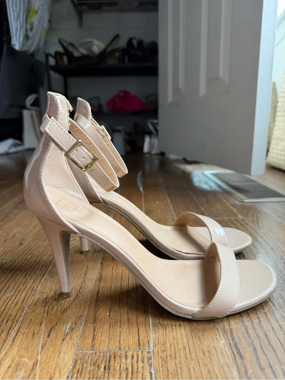 Material Girl Nude Patent Ankle-Strap Dress Sandal for Women